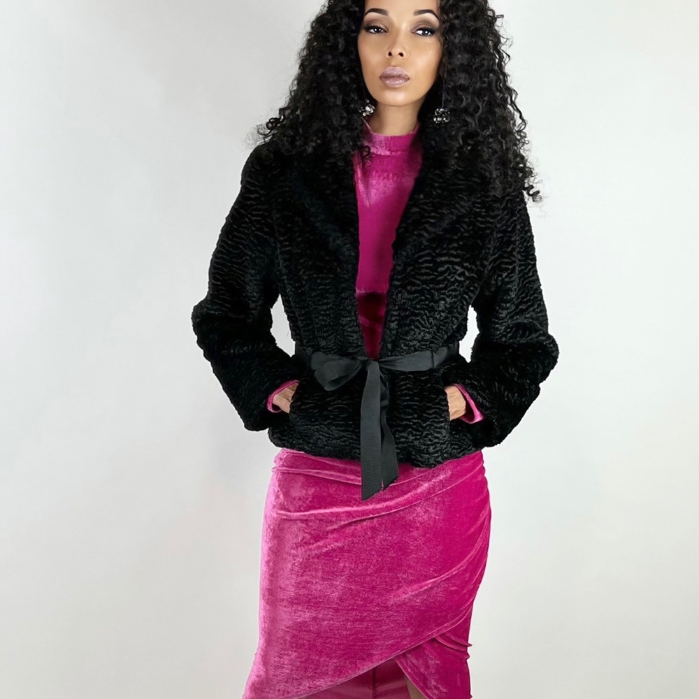 Long Sleeve Velvet Fuchsia Midi Dress